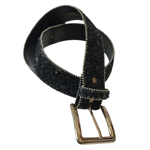 VTG Leather Belt Black Sparkly Sz S/M Buckle Y2K Whimsigoth Grunge Witch USA main image 6